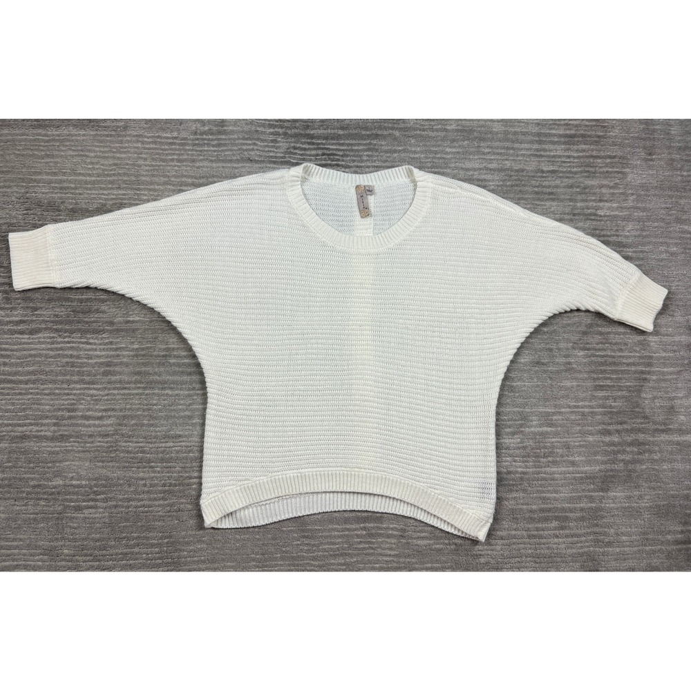 Misia Sweater Women Large White Dolman Sleeve Button Back Ribbed Knit SKM10143